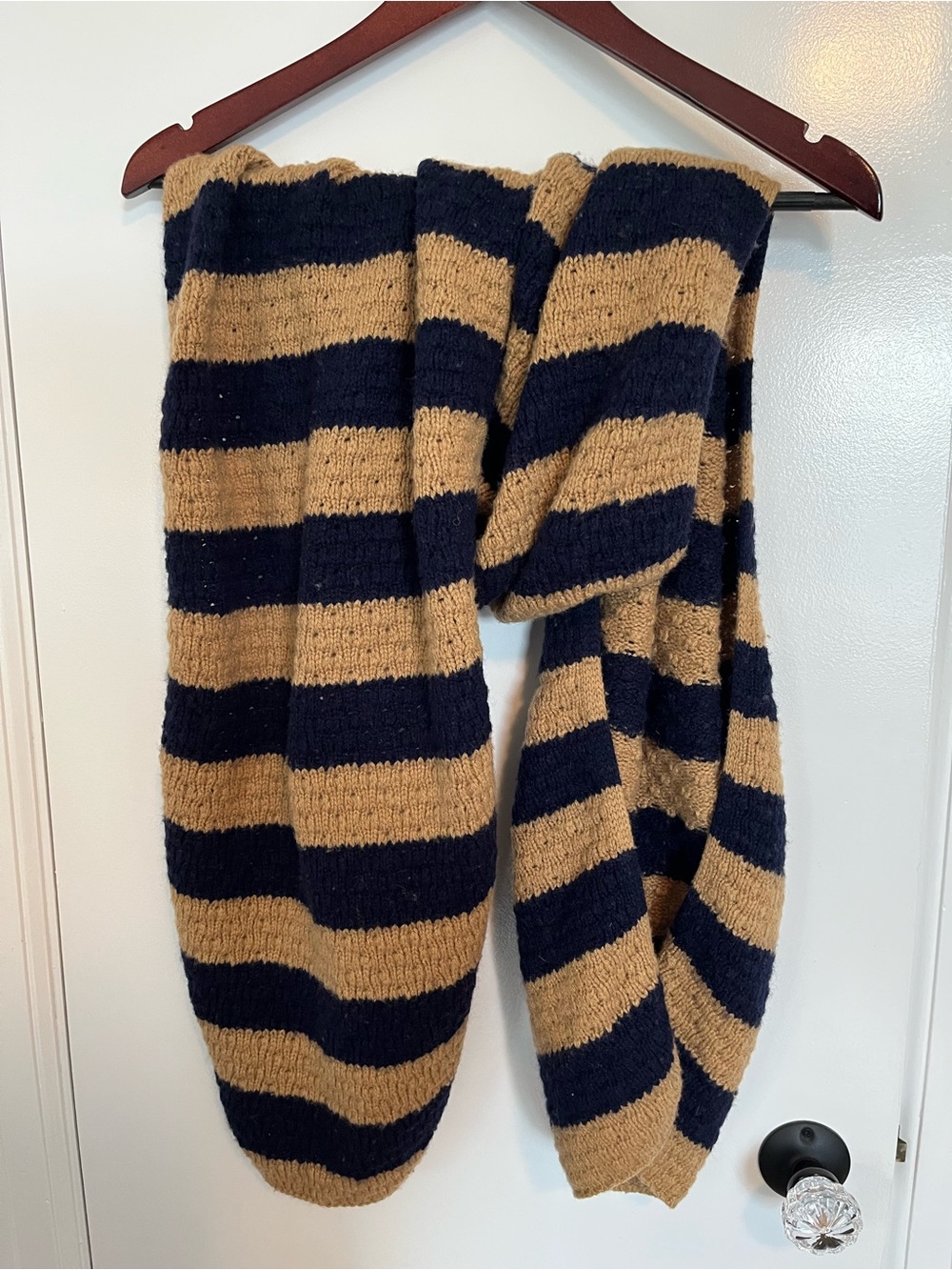 J. Crew Navy and Camel Striped Knit Scarf